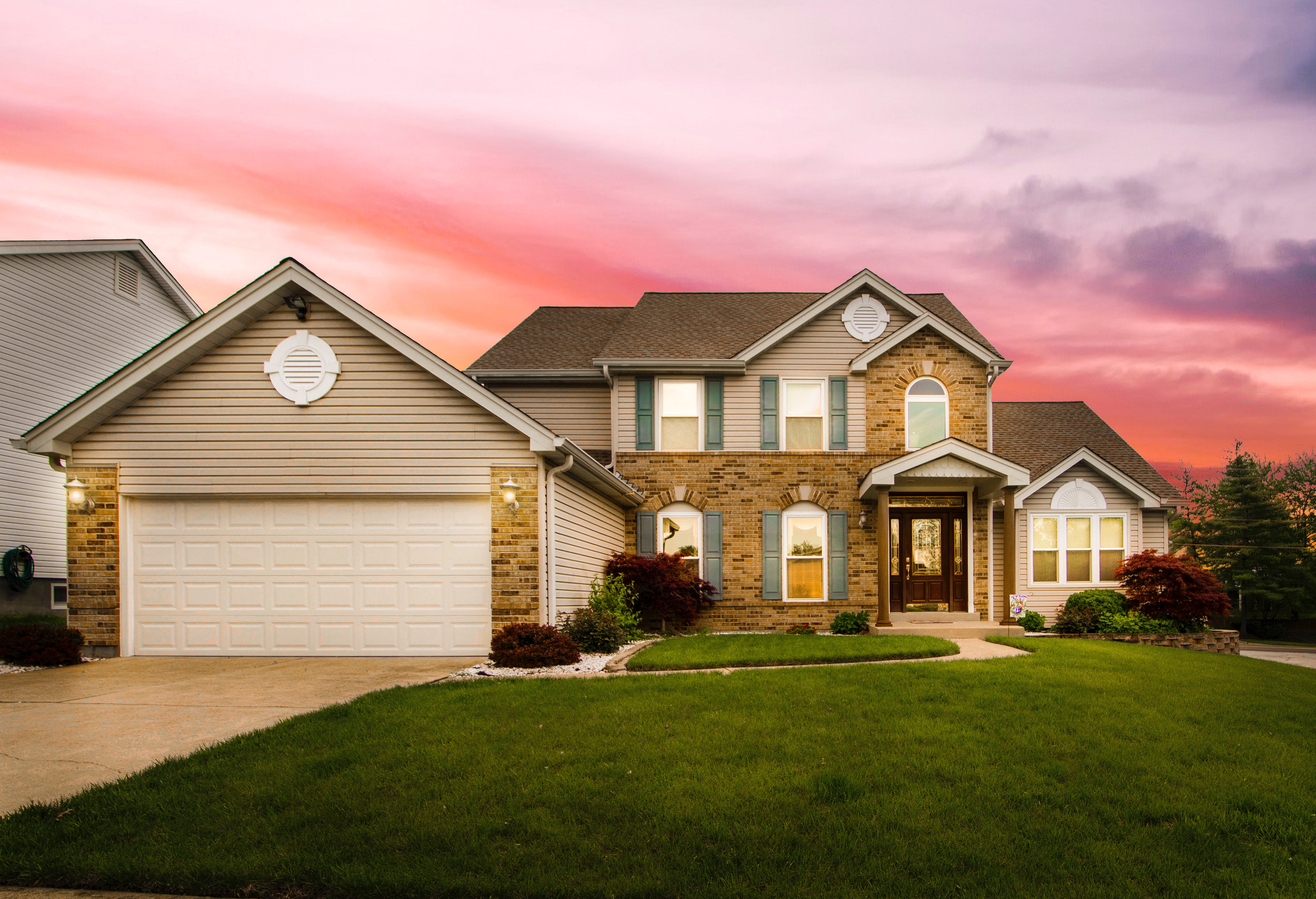 suburban home in sunset